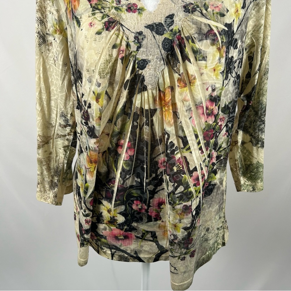 Christopher & Banks Tan Multicolor 3/4 Sleeve Blouse Size XL - Picture 3 of 6